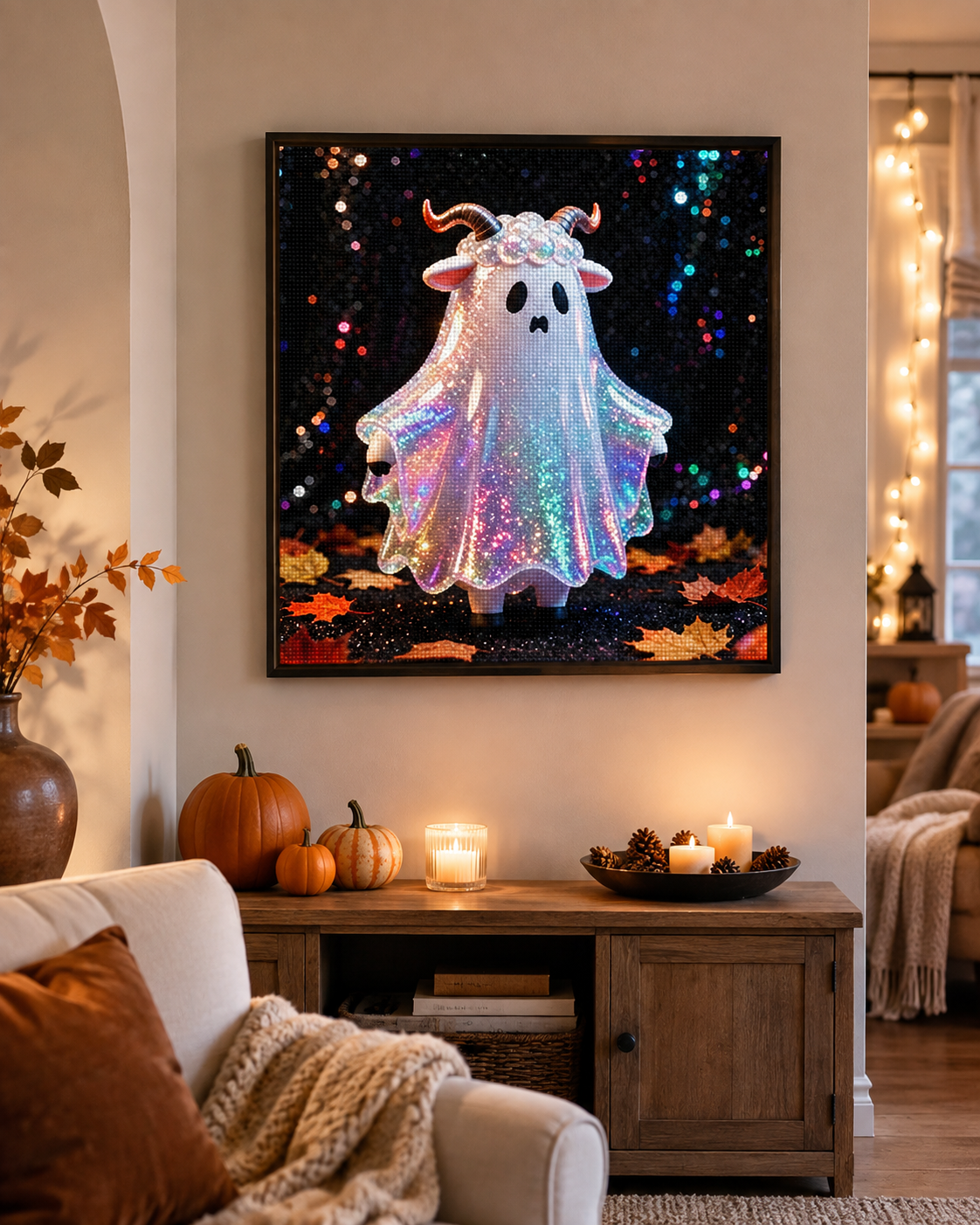Cute Ghost Ram Halloween Diamond Painting Kit 👻-11.8" x 11.8"