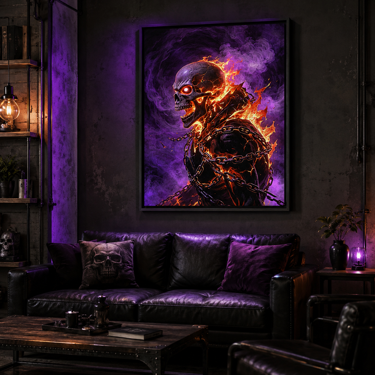 Flaming Skull &amp; Chains Diamond Painting Kit