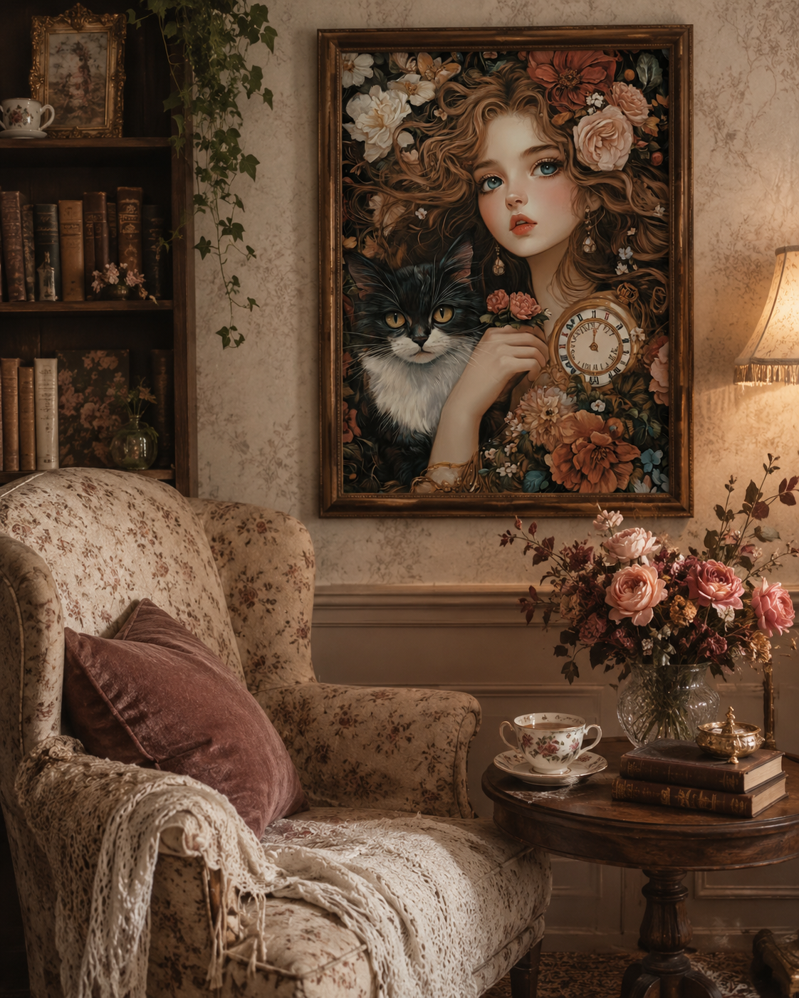 Vintage Black Cat &amp; Floral Maiden Wall Art 🐈‍⬛