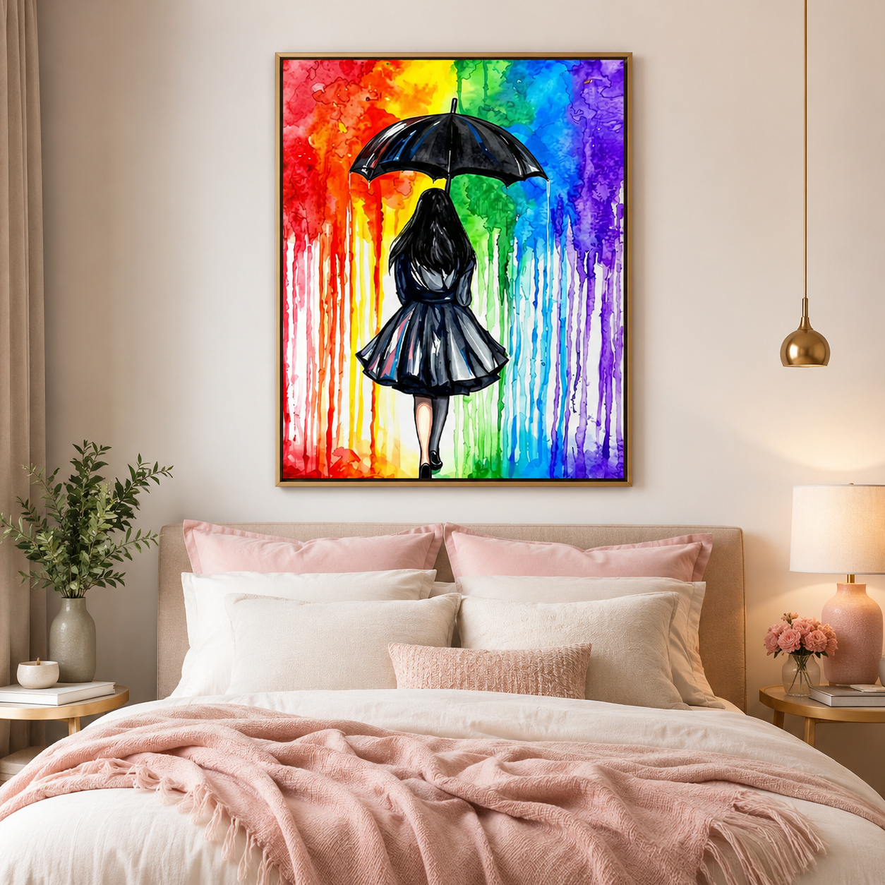 Rainbow Rain Girl Wall Art 🌈RW07-11.8"x 15.7&