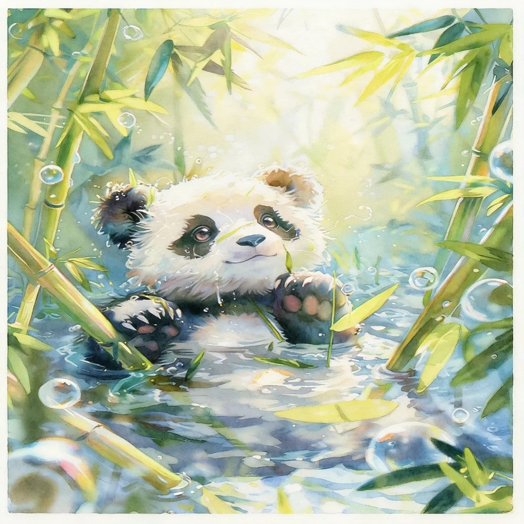 Cute Baby Panda in Bamboo Forest