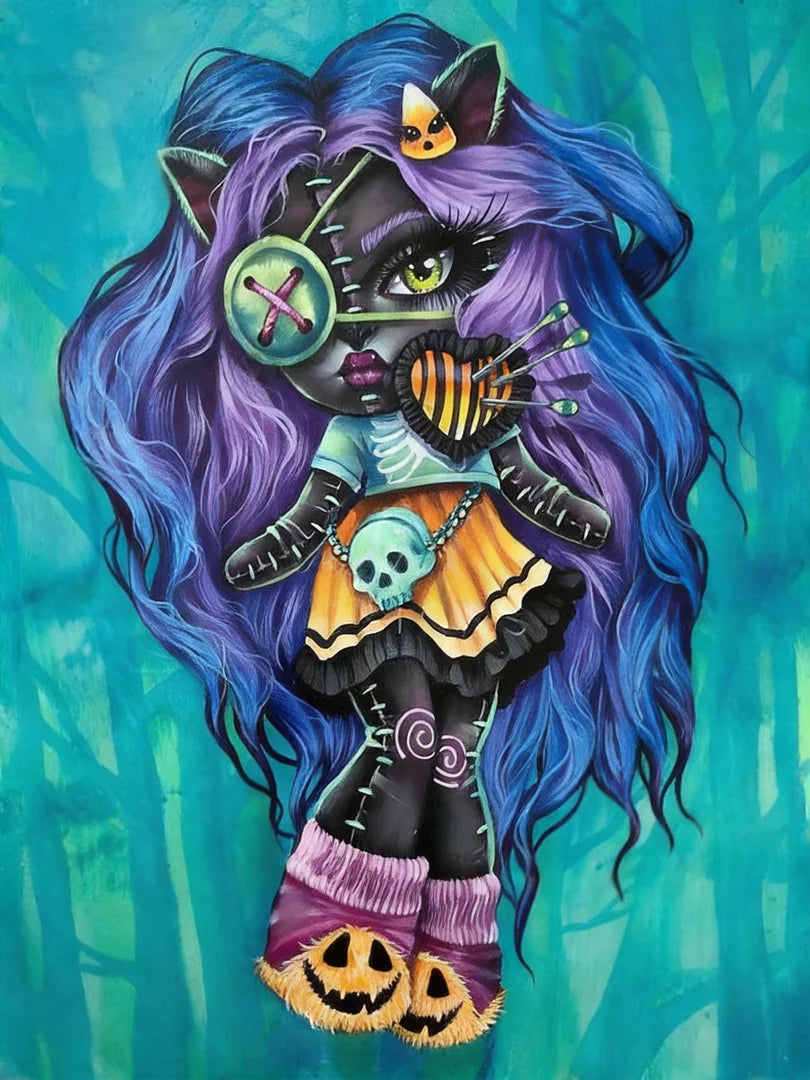 Gothic Cat Doll Diamond Painting