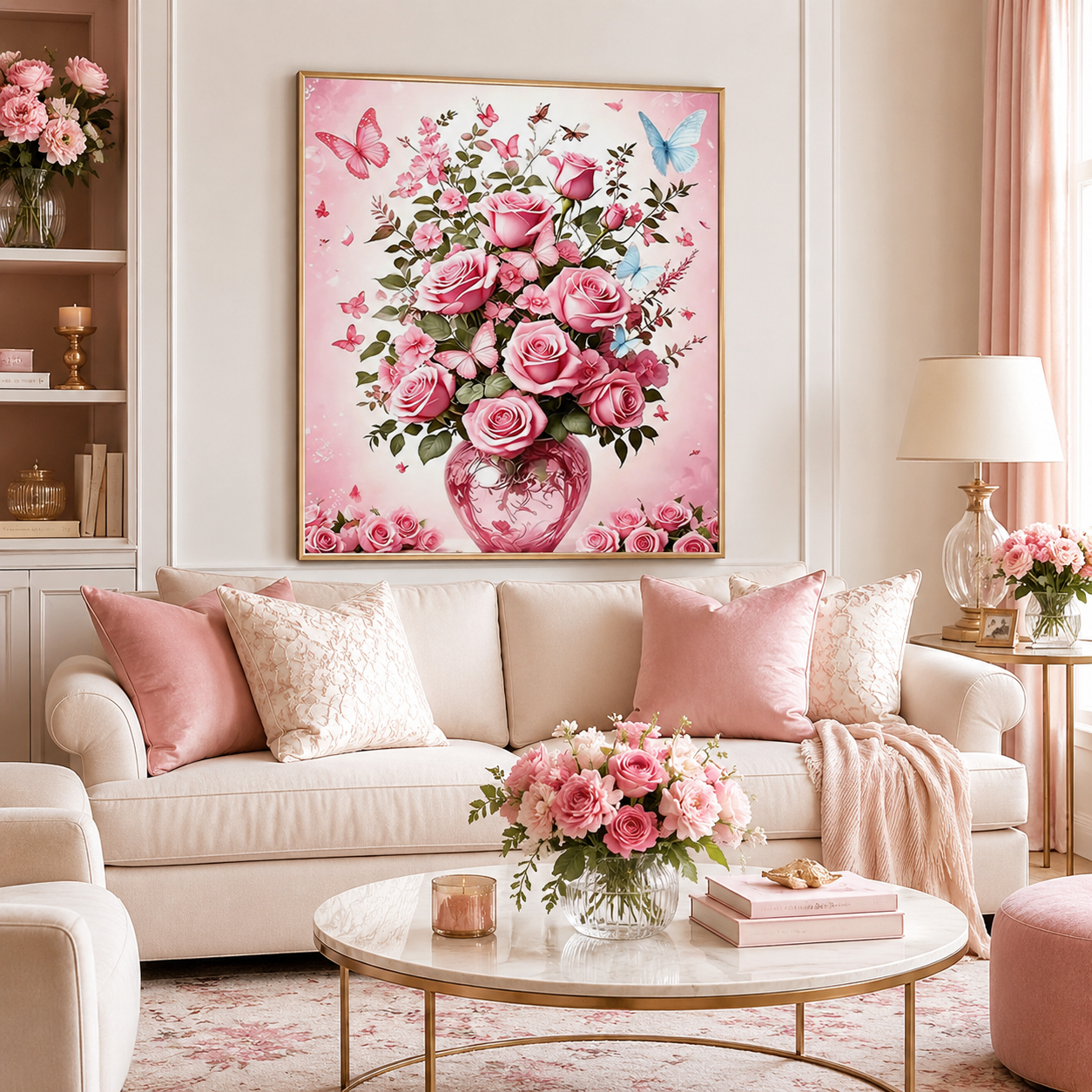 Pink Rose Butterfly Bouquet Wall Art 🌹HH04-11.8"x 15.7&