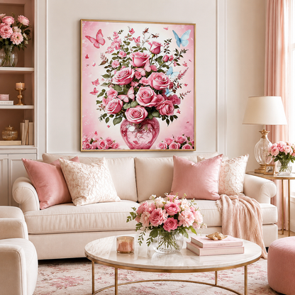 Pink Rose Butterfly Bouquet Wall Art 🌹HH04-11.8"x 15.7&