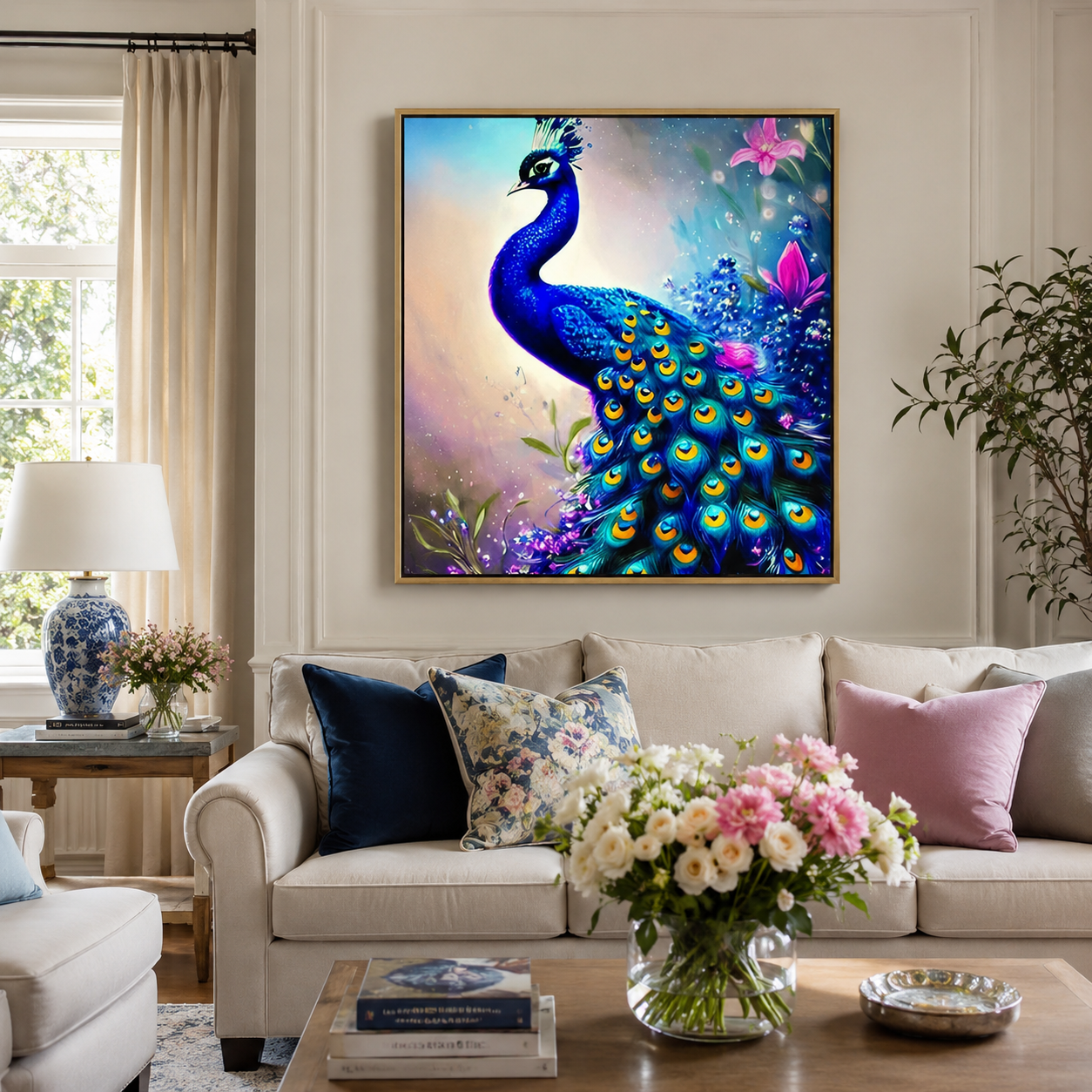 Blue Peacock Floral Wall Art DW37-11.8"x 15.7&