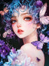 Purple Butterfly Blue Curly Hair Fairy Girl