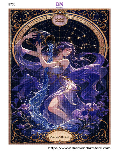 12 Zodiac Art Nouveau Diamond Painting Kits – Celestial Goddess Astrology Wall Art