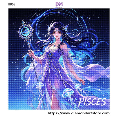 12 Zodiac Celestial Goddess Diamond Painting Kits – Fantasy Astrology DIY Wall Art