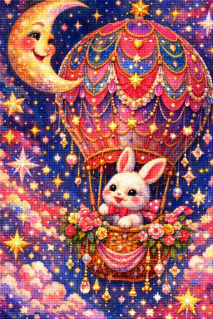 Moonlit Bunny Hot Air Balloon Diamond Painting Kit