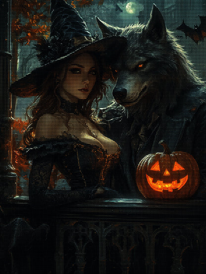 Gothic Witch &amp; Wolf Diamond Painting Kit-11.8" x 15.7"