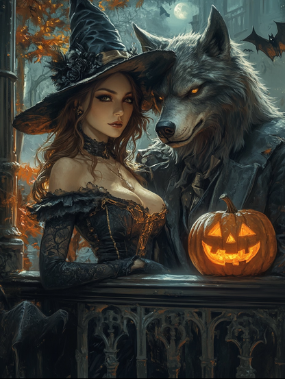 Gothic Witch &amp; Wolf Diamond Painting Kit