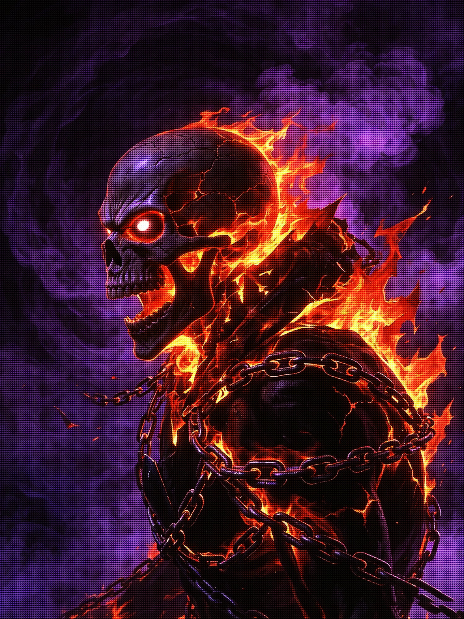 Flaming Skull &amp; Chains Diamond Painting Kit