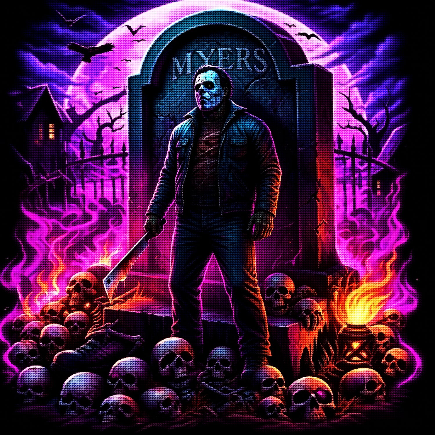 Neon Graveyard Horror Diamond Painting Kit