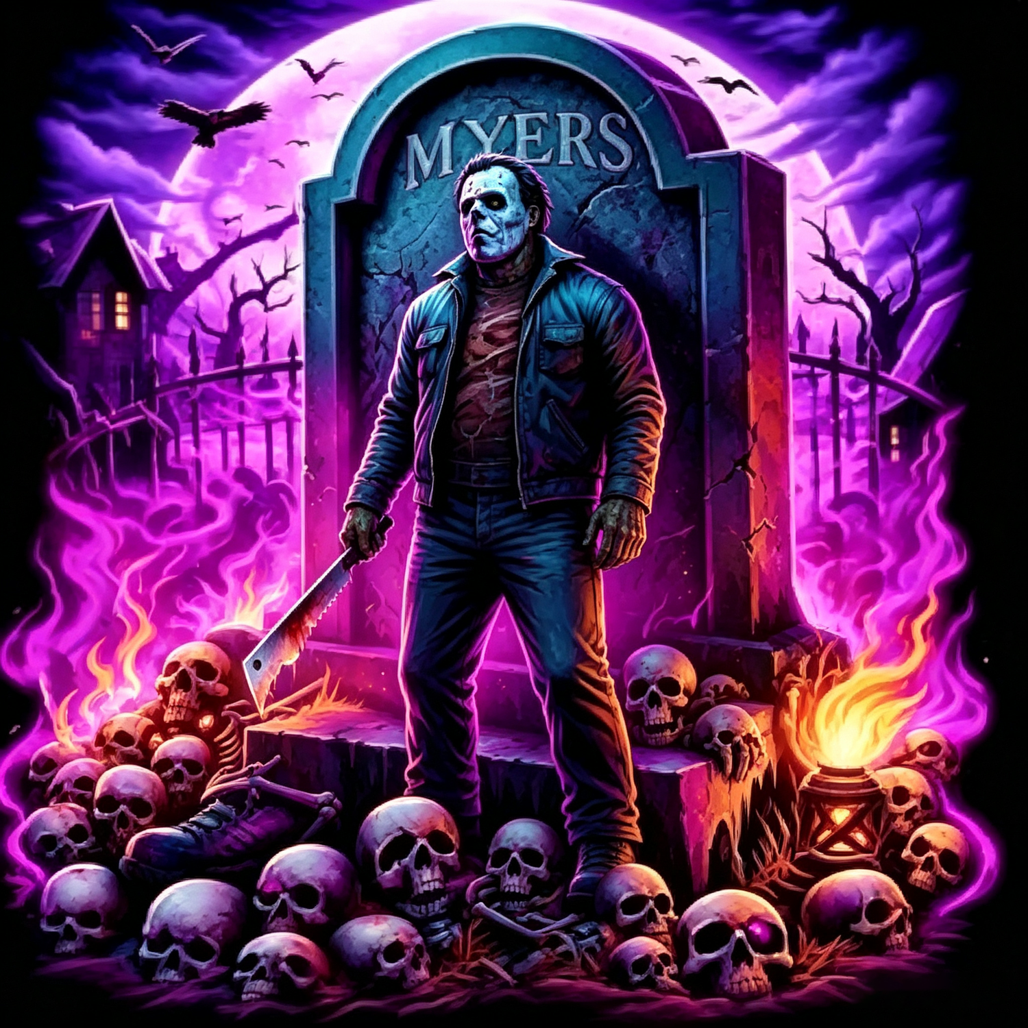 Neon Graveyard Horror Diamond Painting Kit