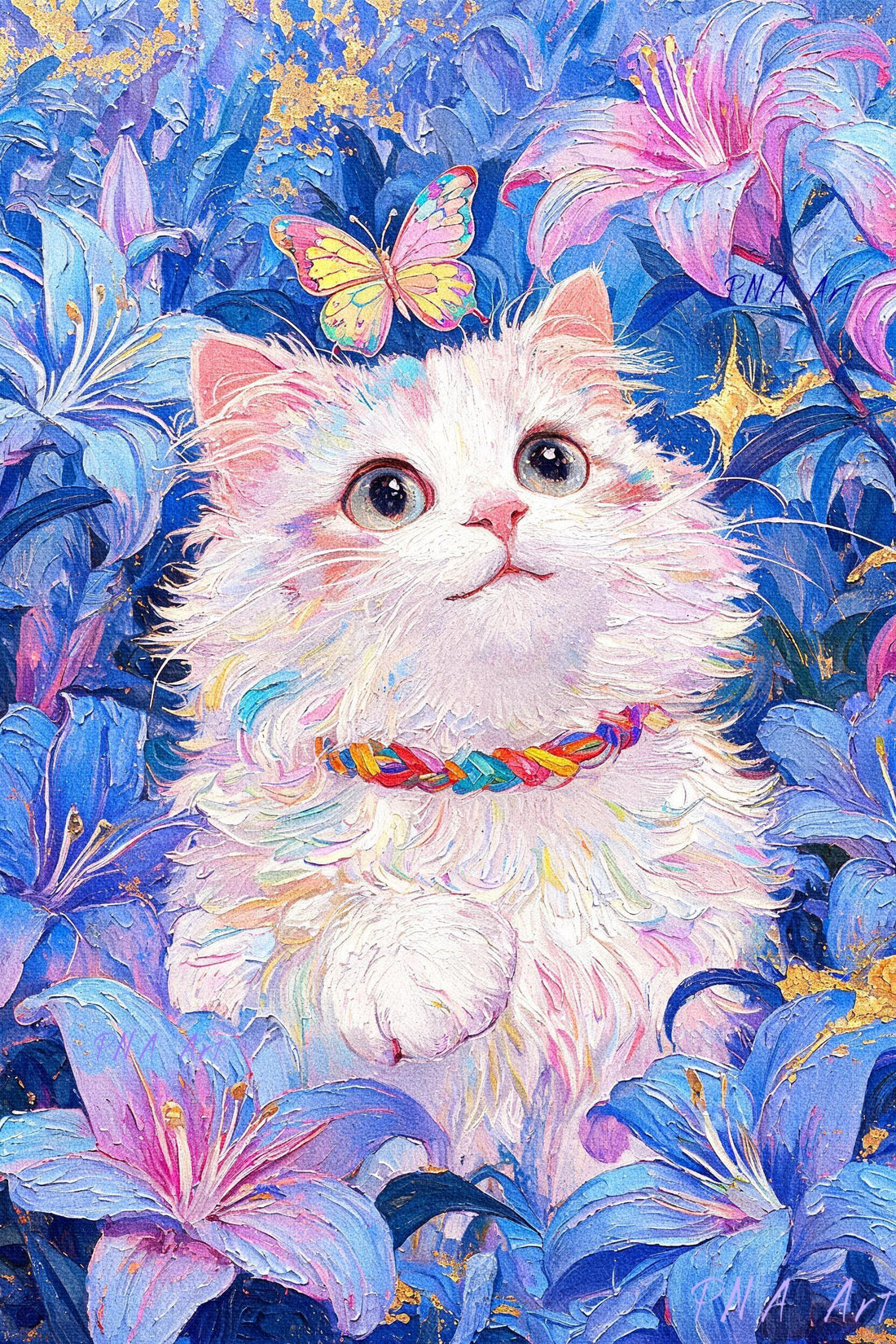 White Cat &amp; Blue Lilies
