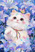 White Cat & Blue Lilies