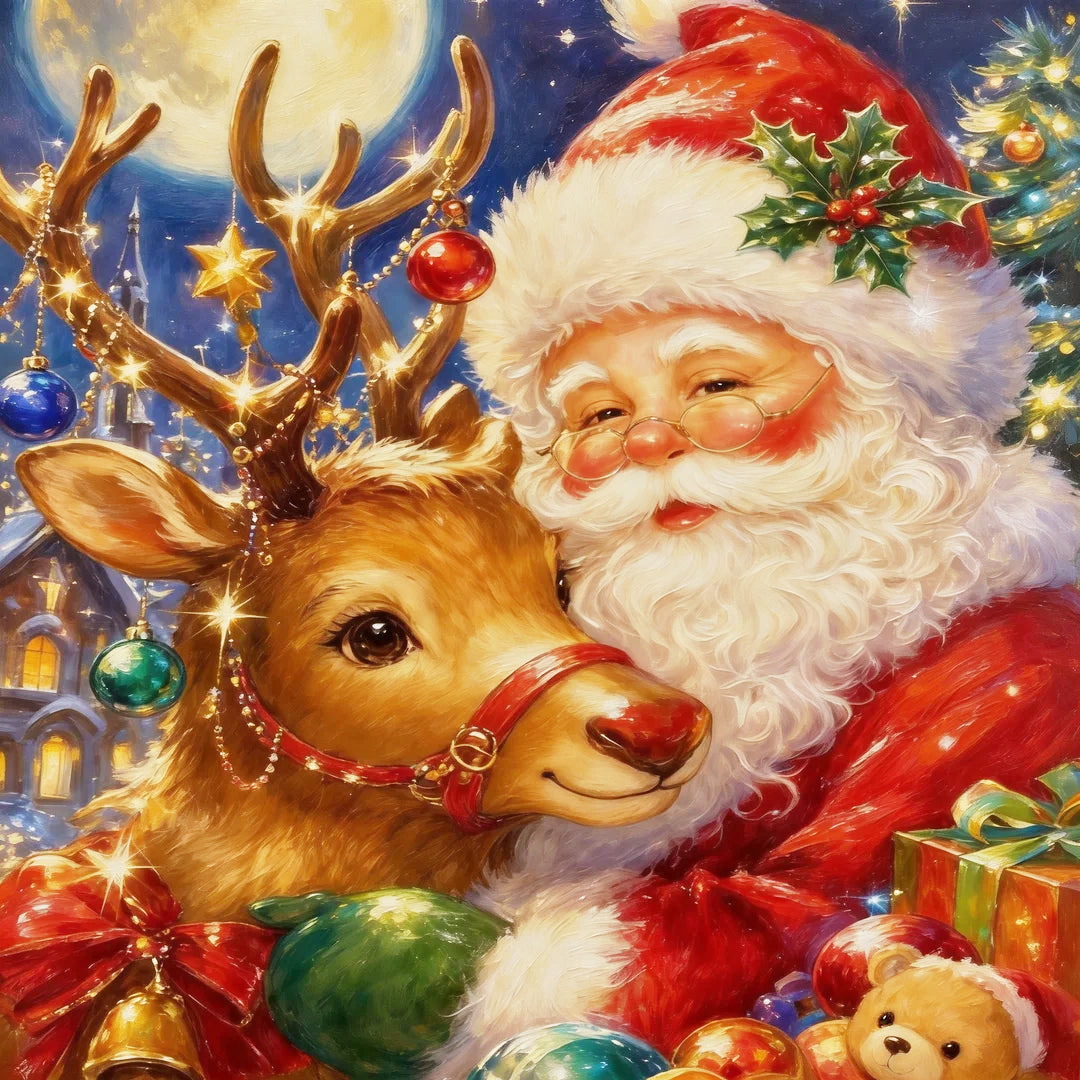 Santa &amp; Reindeer Christmas Diamond Painting-11.8" x 11.8"