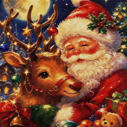 Santa &amp; Reindeer Christmas Diamond Painting-11.8" x 11.8"