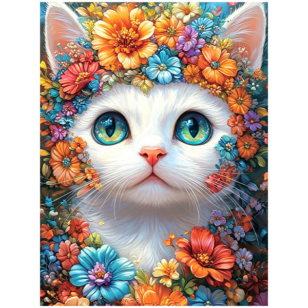 Floral White Cat Wall Art DW29