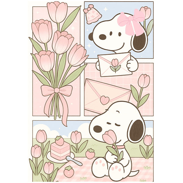 Cute Cartoon Puppy Tulip Wall Art DW32