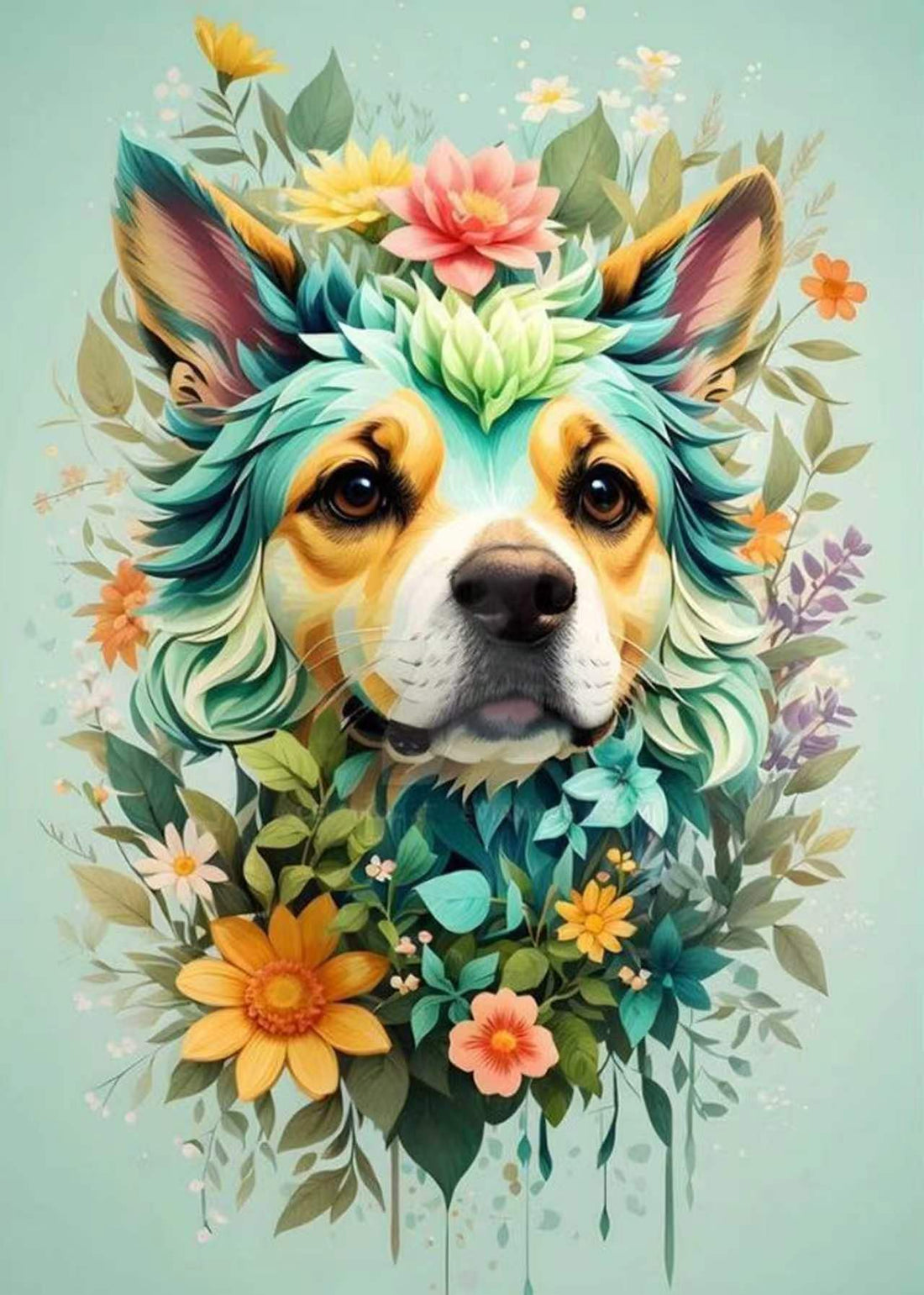 Floral Dog Portrait Wall Art DW36