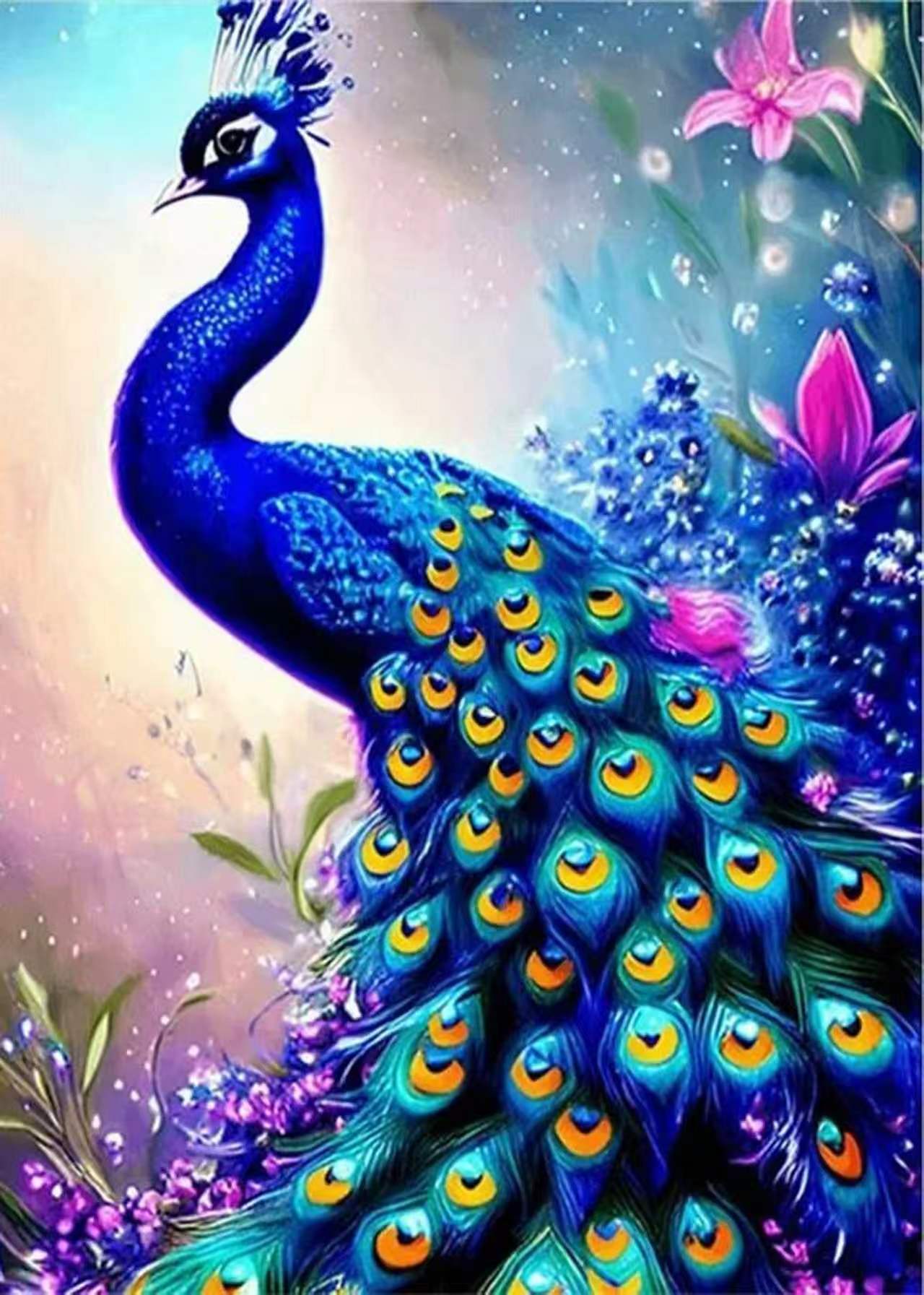 Blue Peacock Floral Wall Art DW37