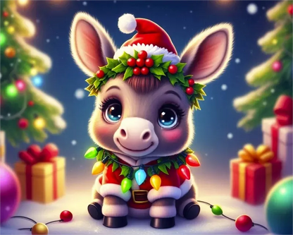 Cute Christmas Donkey Diamond Painting Kit-11.8" x 15.7"