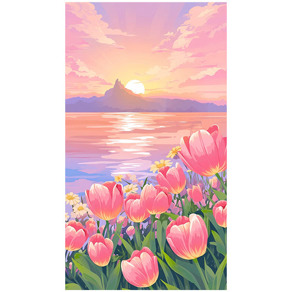 Pink Tulip Sunset Lake Wall Art FJ22