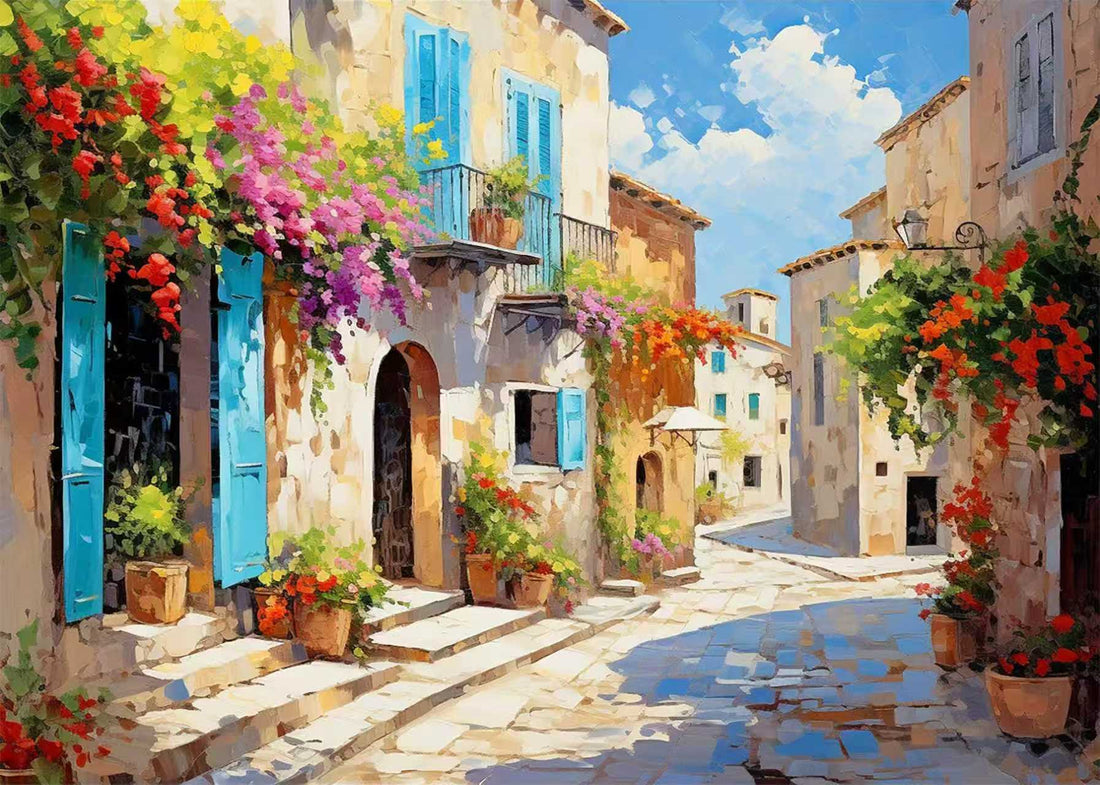 Mediterranean Village Street Wall Art FJ30