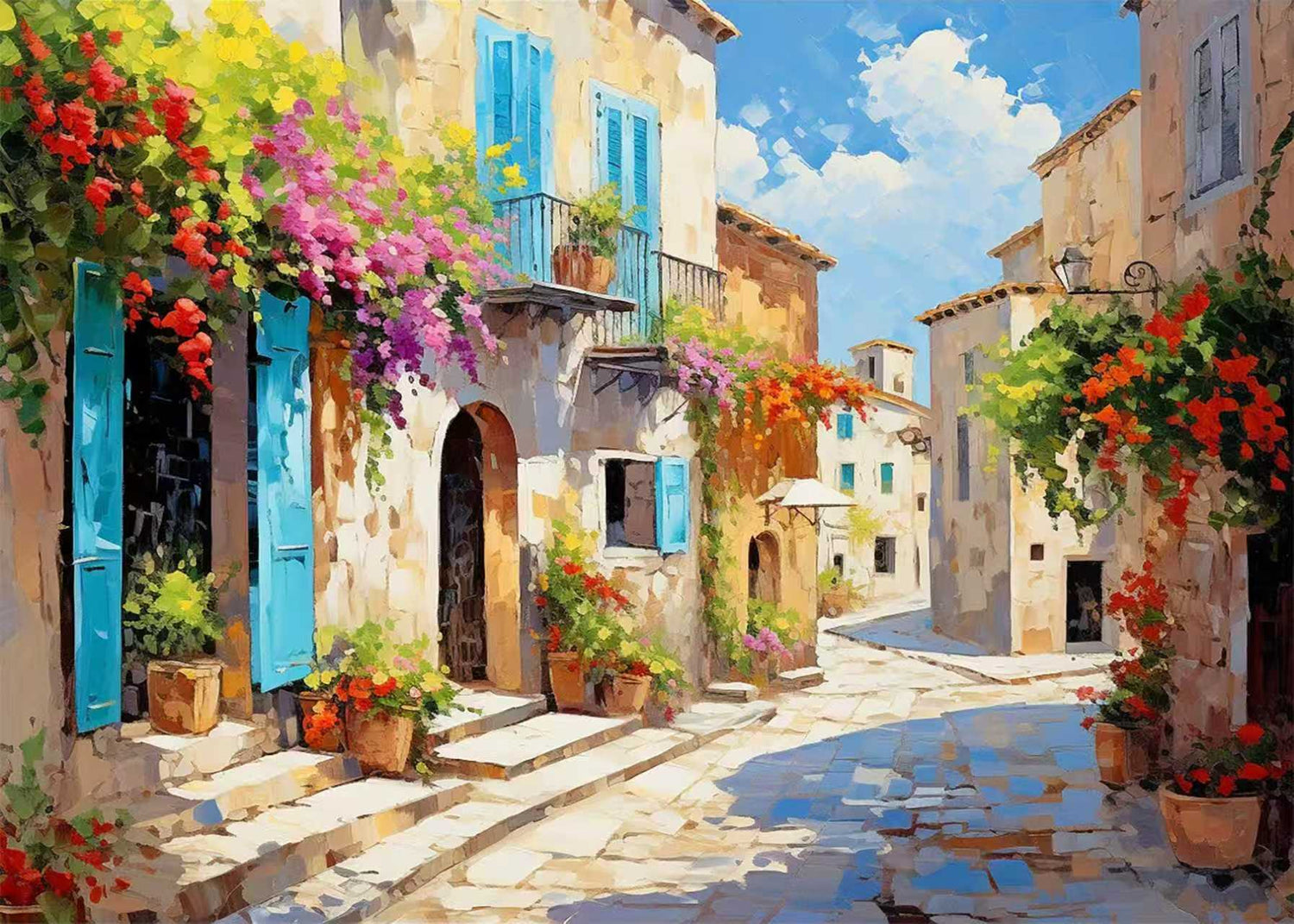 Mediterranean Village Street Wall Art FJ30