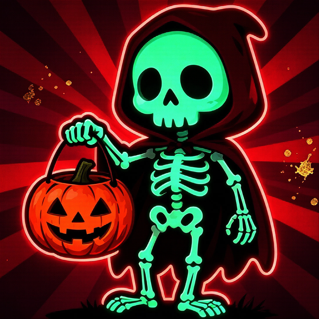 Cute Skeleton Pumpkin Halloween Diamond Painting Kit 💀-11.8" x 11.8"
