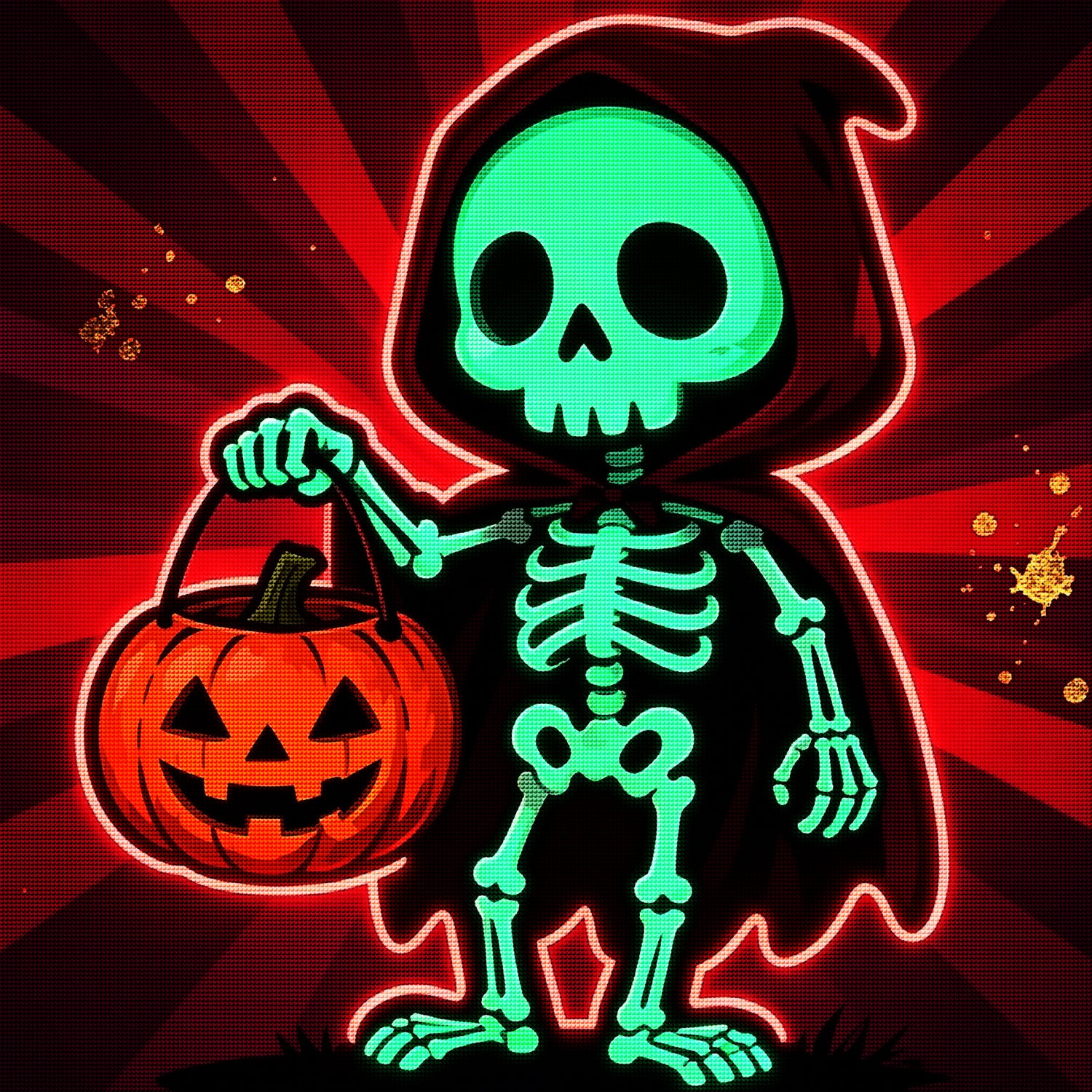 Cute Skeleton Pumpkin Halloween Diamond Painting Kit 💀-11.8" x 11.8"