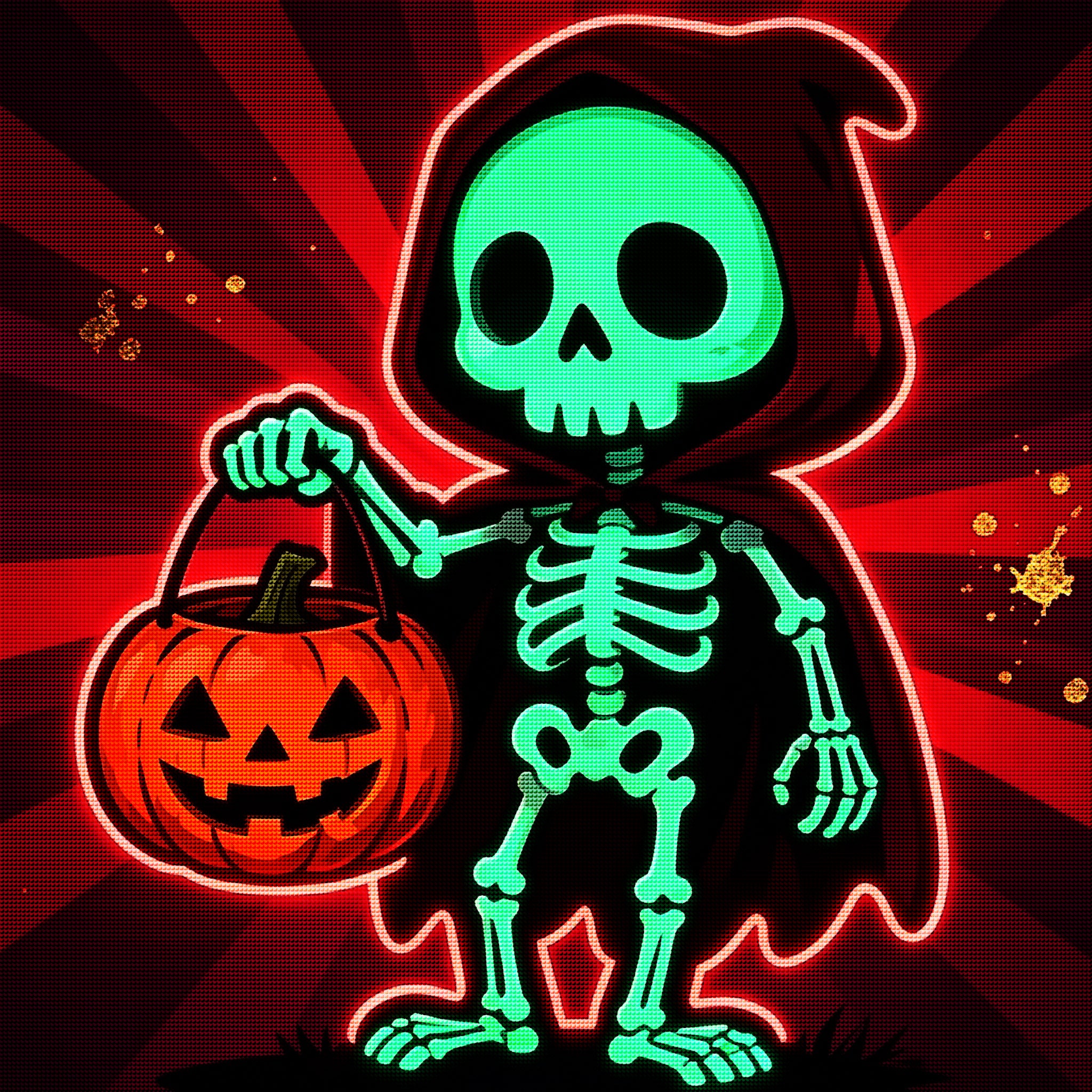 Cute Skeleton Pumpkin Halloween Diamond Painting Kit 💀-11.8" x 11.8"
