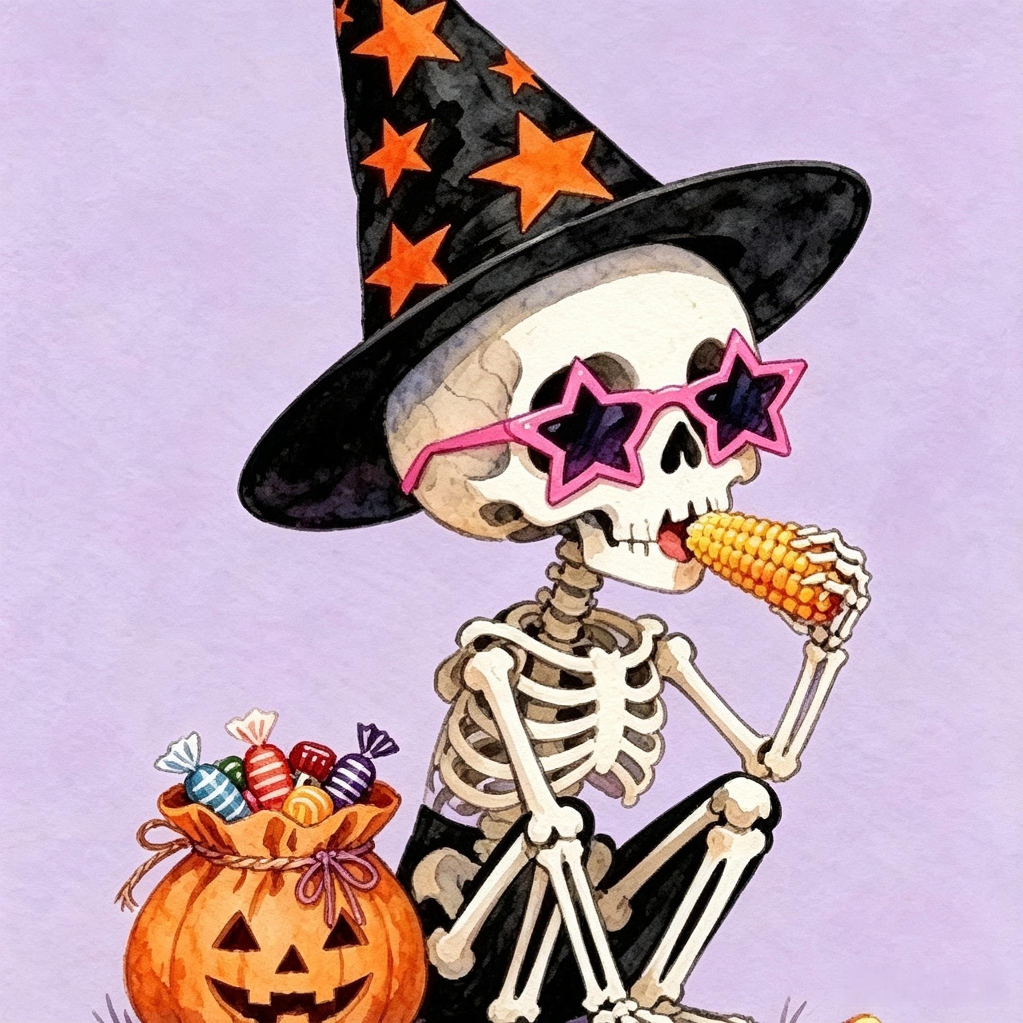 Funny Witch Skeleton Halloween