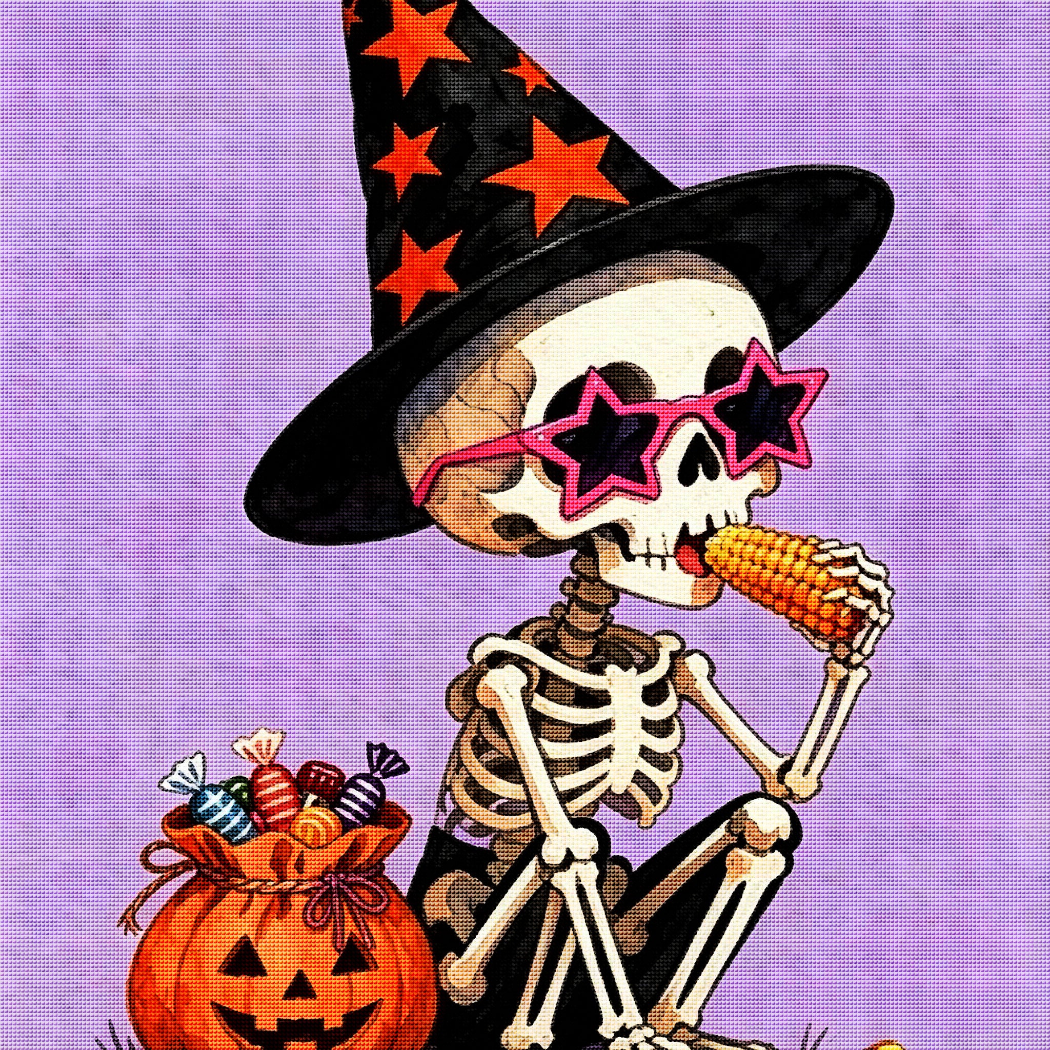 Funny Witch Skeleton Halloween Diamond Painting Kit 💀-11.8" x 11.8"