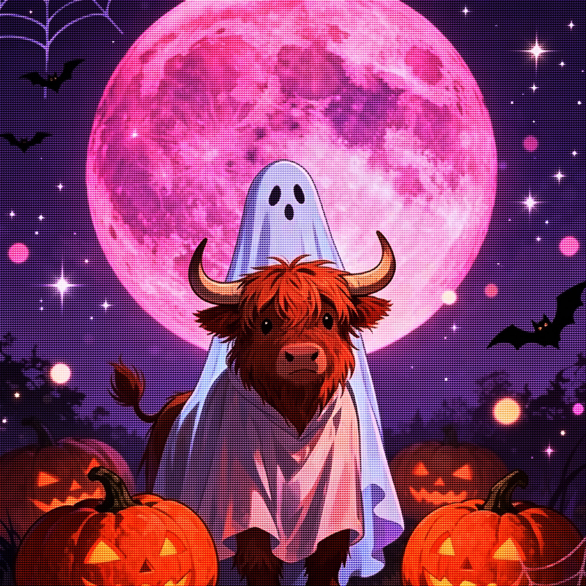 Cute Highland Cow Ghost Halloween Diamond Painting Kit 👻-11.8" x 11.8"