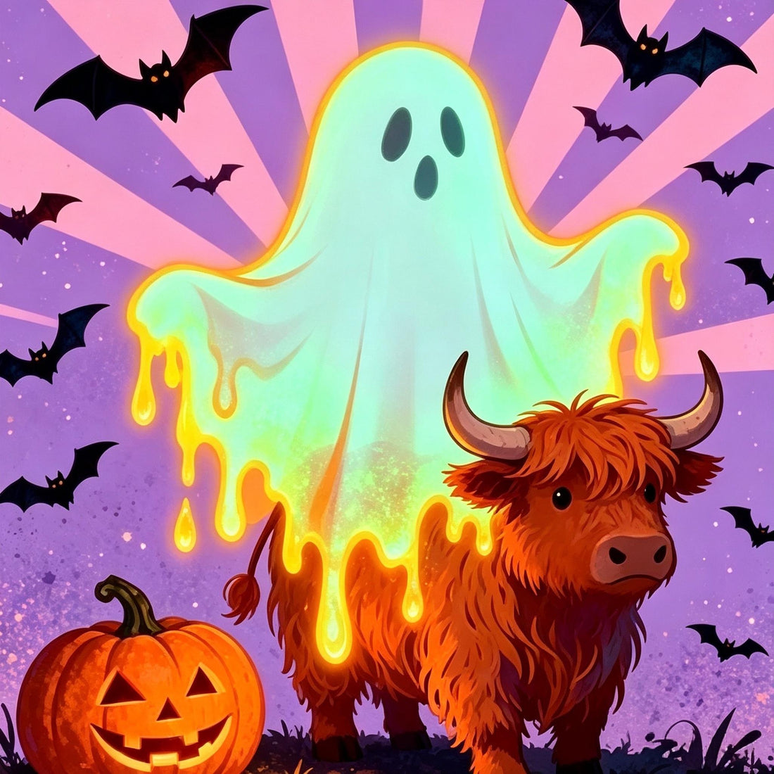 Glowing Ghost Highland Cow Halloween