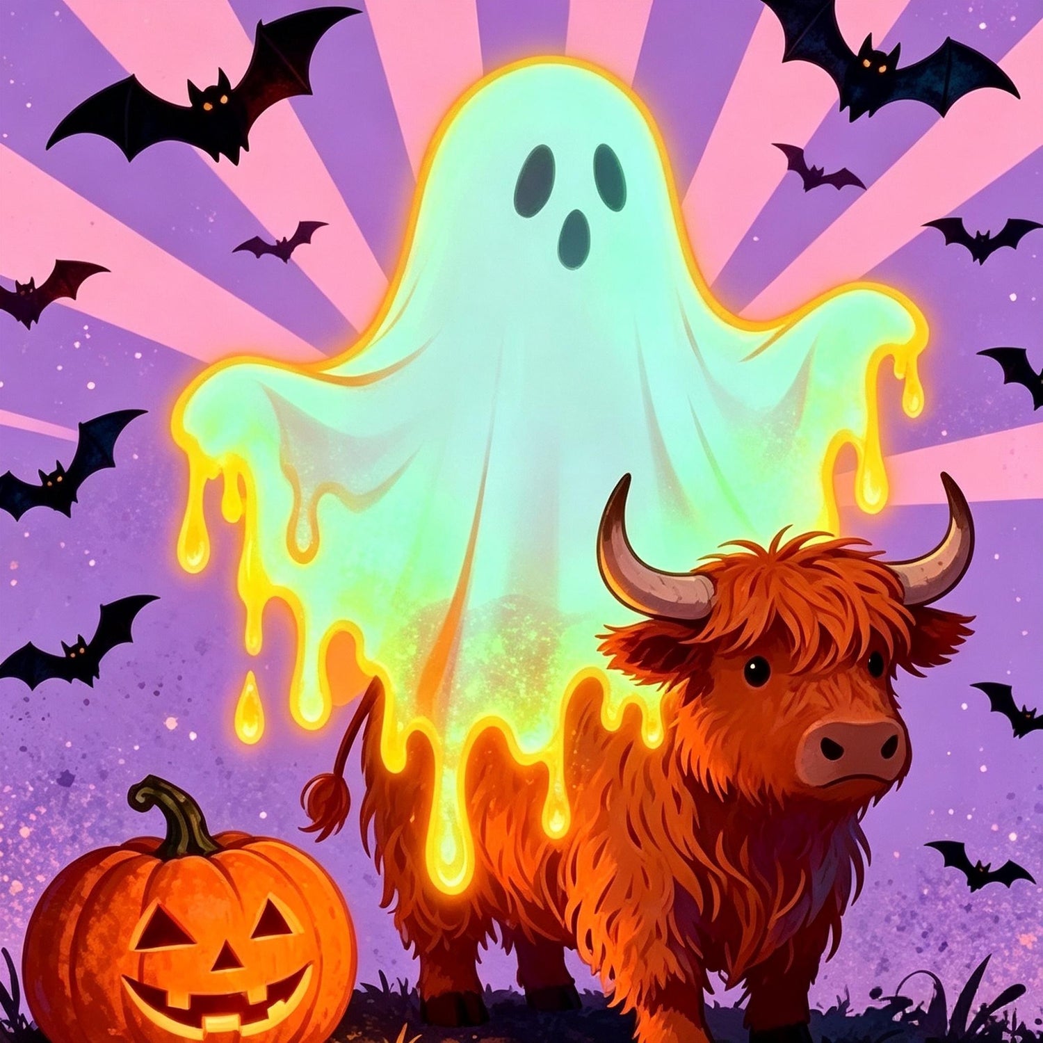 Glowing Ghost Highland Cow Halloween