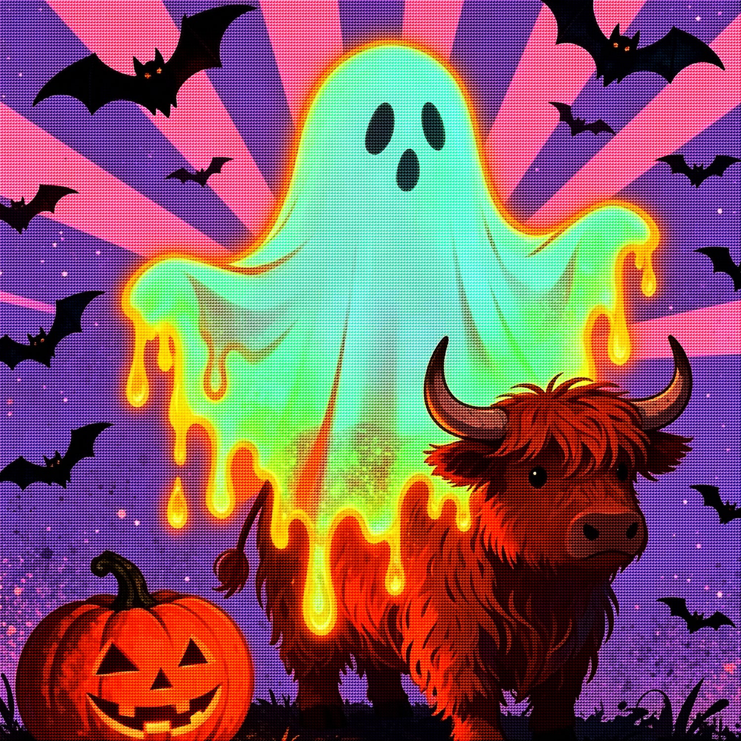 Glowing Ghost Highland Cow Halloween Diamond Painting Kit 👻-11.8" x 11.8"