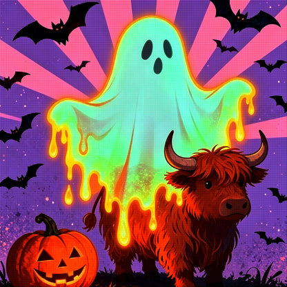 Glowing Ghost Highland Cow Halloween Diamond Painting Kit 👻-11.8" x 11.8"