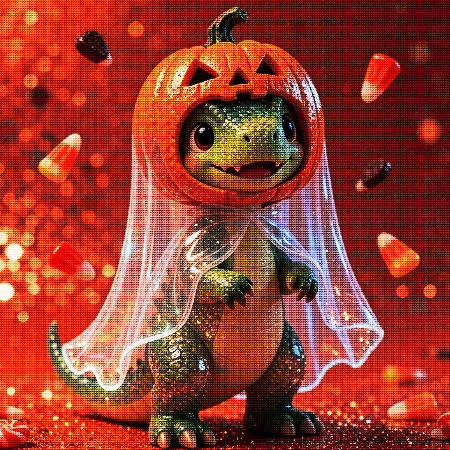 Cute Dinosaur Pumpkin Ghost Halloween Diamond Painting Kit 🎃-11.8" x 11.8"
