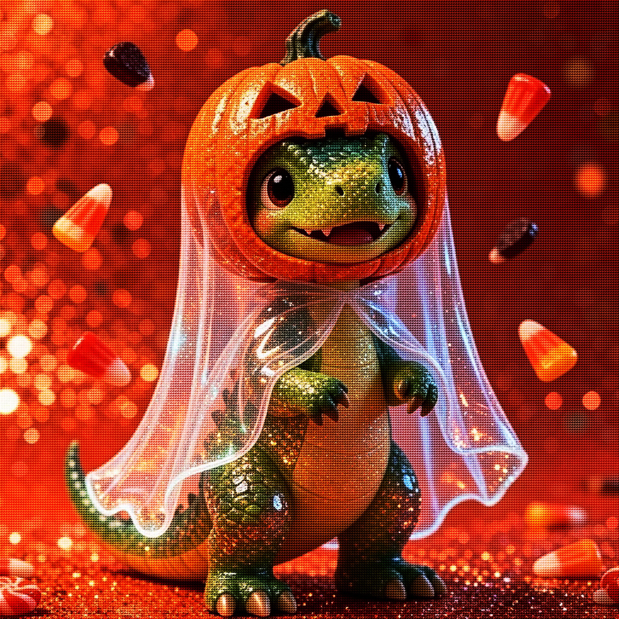 Cute Dinosaur Pumpkin Ghost Halloween Diamond Painting Kit 🎃-11.8" x 11.8"