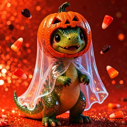 Cute Dinosaur Pumpkin Ghost Halloween Diamond Painting Kit 🎃-11.8" x 11.8"