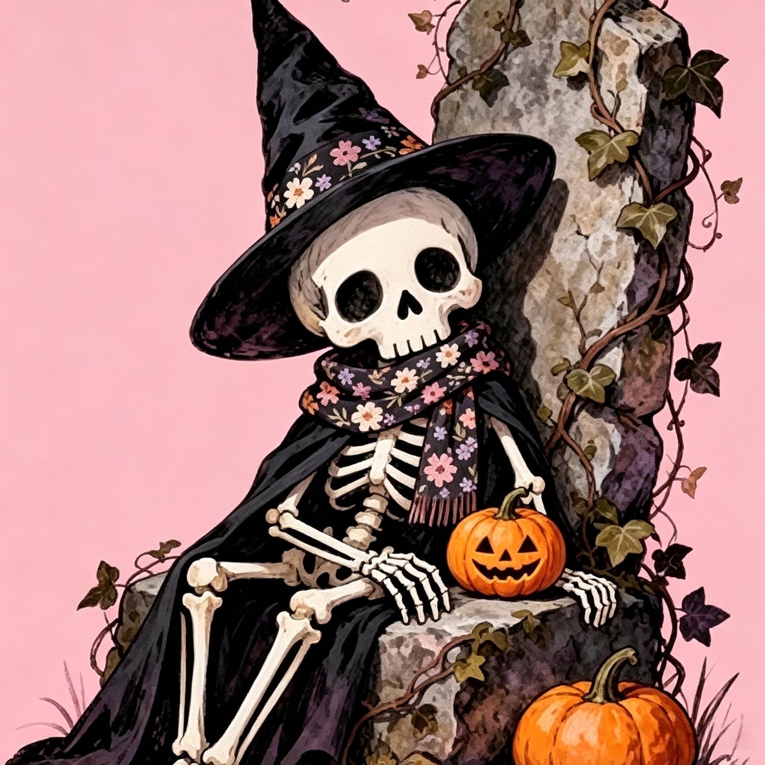 Floral Witch Skeleton Halloween