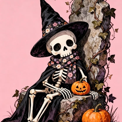 Floral Witch Skeleton Halloween
