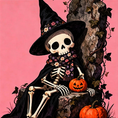Floral Witch Skeleton Halloween Diamond Painting Kit 💀-11.8" x 11.8"