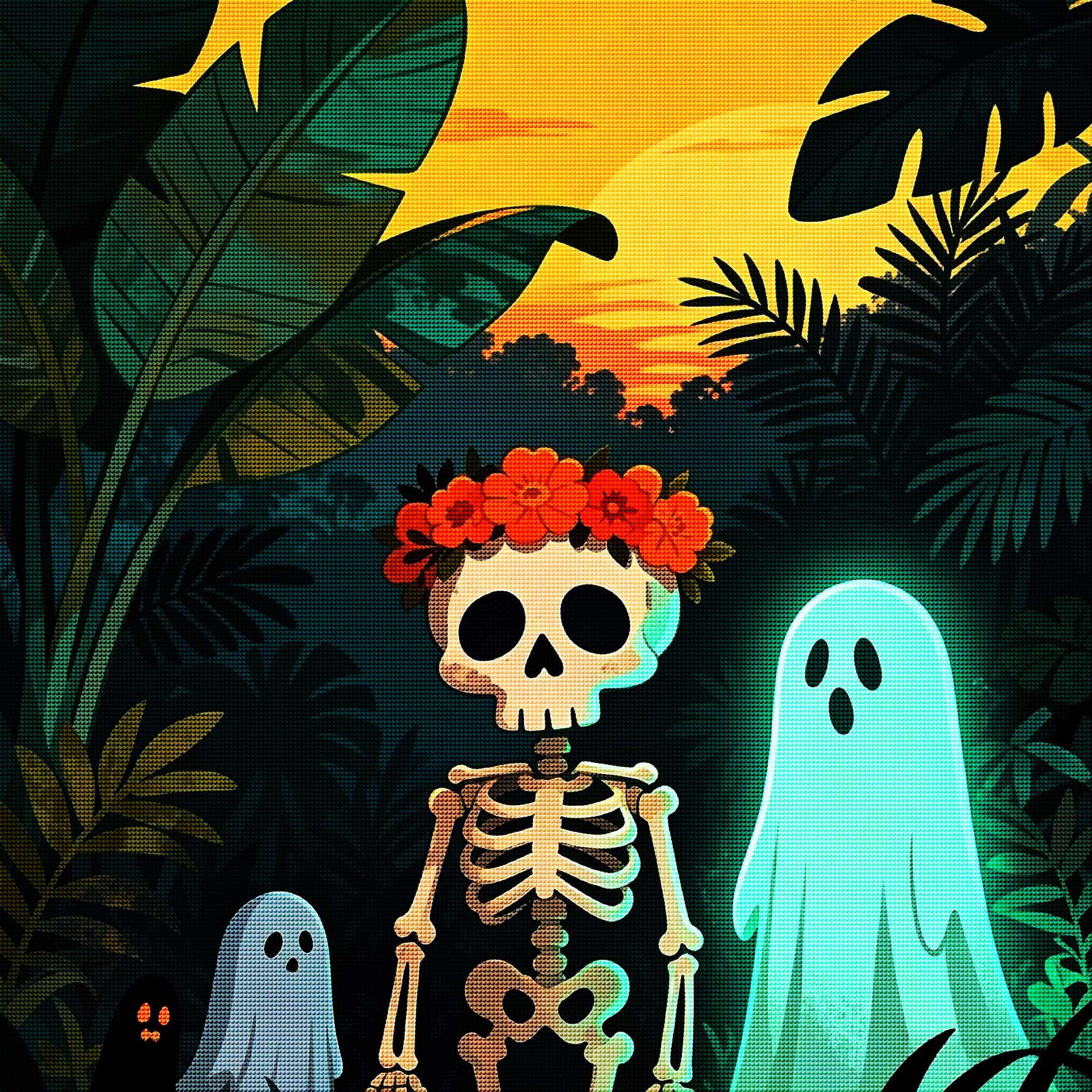 Tropical Skeleton &amp; Ghost Halloween Diamond Painting Kit 💀-11.8" x 11.8"