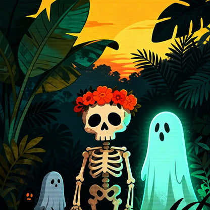 Tropical Skeleton &amp; Ghost Halloween Diamond Painting Kit 💀-11.8" x 11.8"