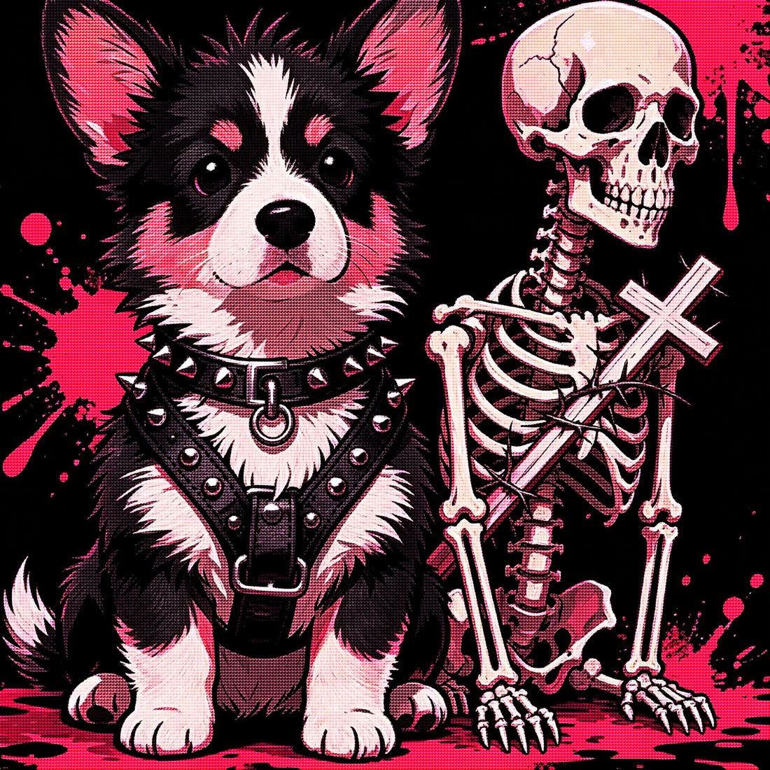 Punk Puppy &amp; Skeleton Gothic Diamond Painting Kit 🐶-11.8" x 11.8"