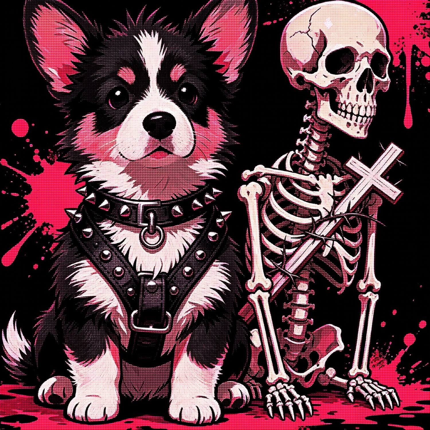 Punk Puppy &amp; Skeleton Gothic Diamond Painting Kit 🐶-11.8" x 11.8"